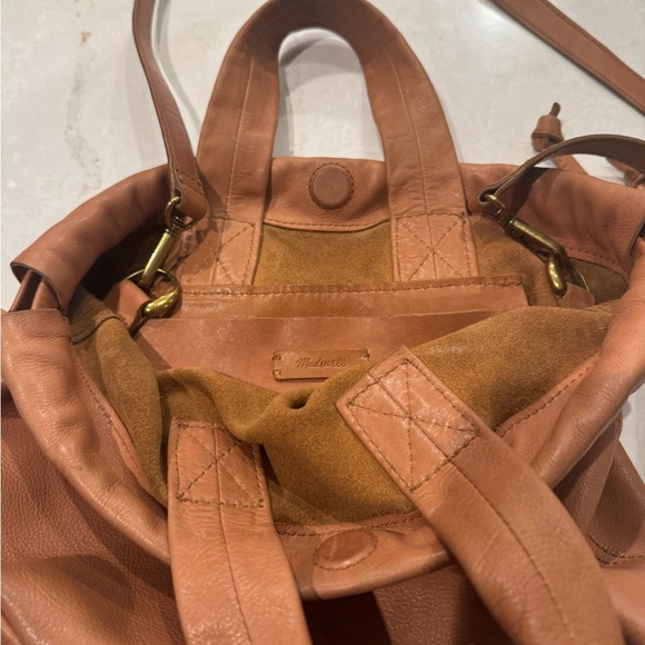 Camel Brown soft leather Madewell piazza crossbody bag purse 8x8 - Picture 5 of 8
